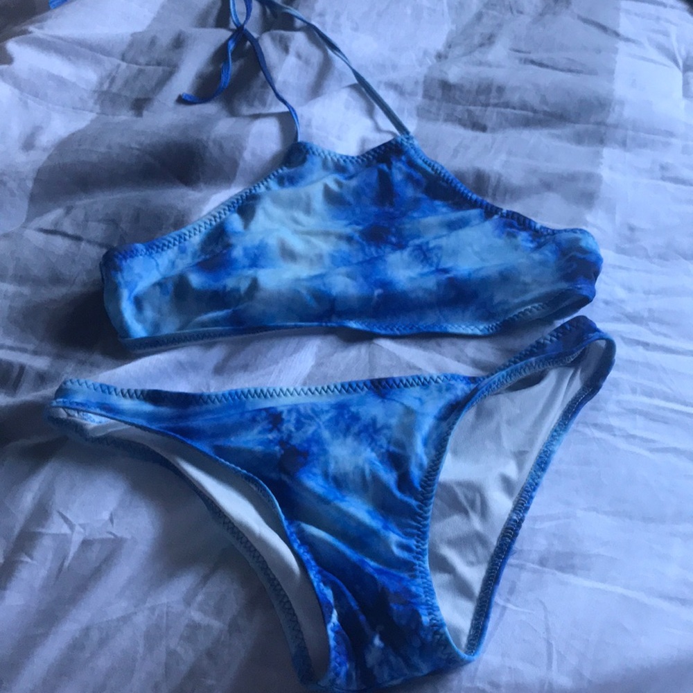 Halter blue tye dye bathing suit